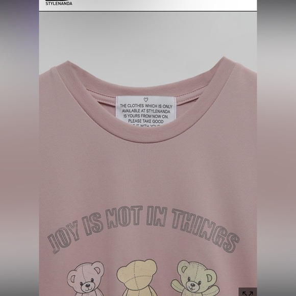 Stylenanda 3ce Korea Teddy Bear Print Cap Sleeve T-Shirt - Picture 4 of 16